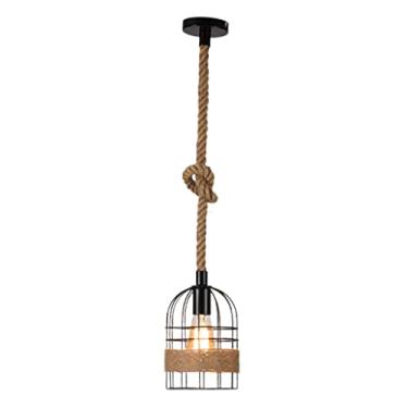 Imagem de Conjunto de luminárias suspensas vintage lustre corda de cânhamo lustre de luminárias s...
