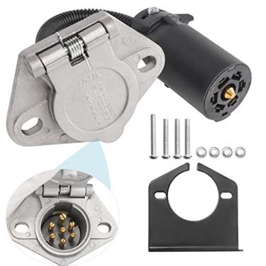 Imagem de MECMO 7-Way RV Blade para 7 Way Round Pin Trailer Adaptador Conector, Zinco Fundido com Suporte de Montagem, Adaptador de Reboque para Reboque Comercial, Agrícola, Trailers Farm - Prata