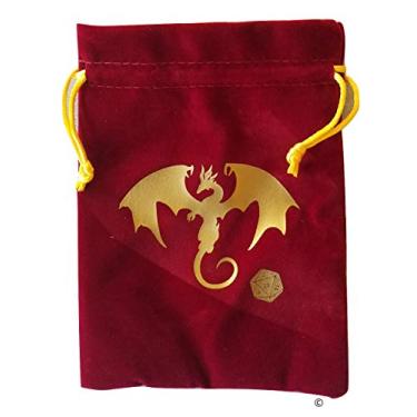 Imagem de Saco de dados de veludo vermelho Dungeons & Dragons com cordão e interior acetinado dourado