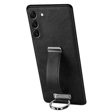 Imagem de Capa para Samsung Galaxy S23ultra/s23plus/s23, luxuosa capa de couro legítimo, com pulseira com anel de rotação de 360° suporte capa traseira antiderrapante fina elegante, preta, S23 6,1"