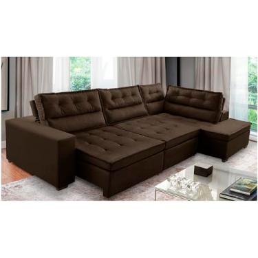 Imagem de Sofá de Canto Retrátil e Reclinável com Molas 3,40x2,00 Virginia Suede Marrom Adonai Estofados