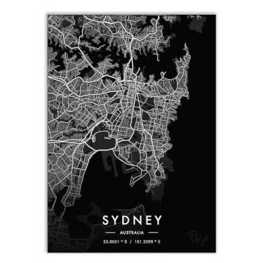 Imagem de Placa Decorativa A2 Mapa Sydney Austrália Oceania Black Poster