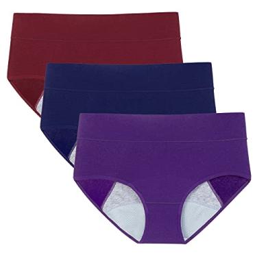 Imagem de POKARLA Roupa íntima feminina de algodão para período de alta absorção calcinha à prova de vazamento de fluxo pesado cuecas protetoras menstrual pós-parto pacote com 3, multicolorido, 3GG