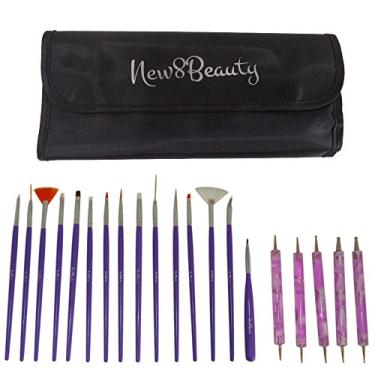 Imagem de Nail Art Brushes, Dotting Pens Marbling Detailing Painting Striping Tools 20pc Kit Set with Roll-Up Pouch - Best for nail art and facial detailed painting - FREE eBook with Design Idea
