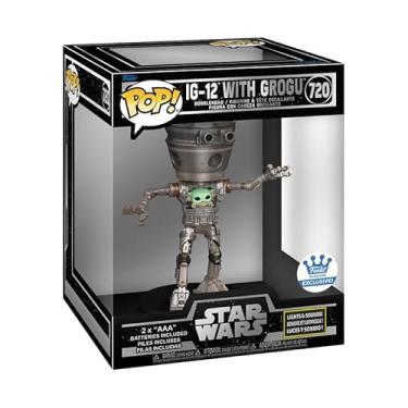 Imagem de Funko Pop! Star Wars: The Mandalorian Lights and Sounds Deluxe IG-12 com Grogu, 17 cm