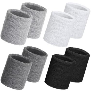 Imagem de Willbond Pacote com 8 pulseiras esportivas pulseiras esportivas de tênis neon 80s algodão grosso ginástica pulseira esportiva internacional esportiva para festa masculina e feminina (branco, cinza,