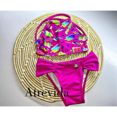 Imagem de biquini infantil cropped  calcinha drapeada rosa  - Atrevida, 02