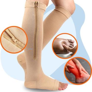 Imagem de Meia Compressão Com Ziper Para Circulação Varizes Trombose Inchaço - E