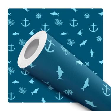 Imagem de Papel De Parede Vinílico Azul Marinho Mar Oceano Âncora Quarto 12m - S