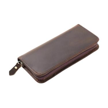 Imagem de Ｂｅｓｇａ Material de escritório couro com zíper caneta saco de couro do plutônio papelaria organizador caneta saco titular para recibos empresários escritório, Marrom Escuro