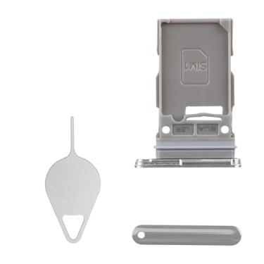 Imagem de BESJMYT Substituição para bandeja de cartão SIM Samsung Galaxy S22 Plus (versão SIM único) Adaptador de suporte de slot de bandeja de cartão branco fantasma com ejetor de agulha para S22+ Plus