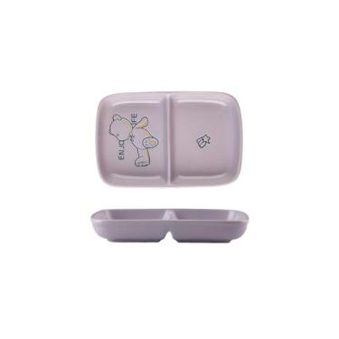 Imagem de Placa divisória de cerâmica de ursinho fofo, bandeja de lanche para casa - placa retangular de duas grades - urso roxo