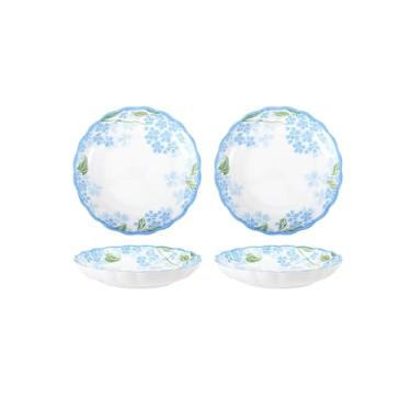 Imagem de Prato de café da manhã redondo profundo japonês criativo e personalizado, conjunto de utensílios de mesa de cerâmica estilo chinês - prato de 20 cm - flor de hortênsia - 2 pacotes
