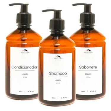 Imagem de Kit 3 Frasco Âmbar Dispenser Organizador Banheiro Minimalista Decorativo Prime Luxo Premium 500ml - Jrdecora (Frasco Luxo)