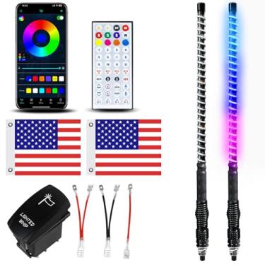 Imagem de VI9000 Luzes de chicote COB de 2 peças com aplicativo e controle remoto compatíveis com Polaris RZR Can-Am Maverick X3, luzes LED de perseguição RGB espiral com interruptor basculante para barco