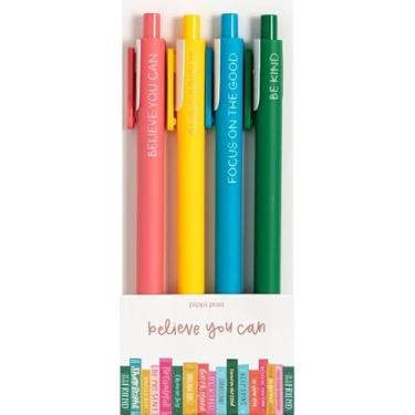 Imagem de Pippi Post Believe You Can Canetas coloridas para anotações, canetas de gel motivacionais para diário, conjunto de 4 canetas retráteis estilo clique, canetas para estudantes ou professores, presente