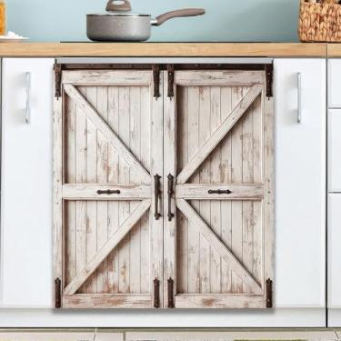 Imagem de BlissYard Capa de porta de madeira vintage para máquina de lavar louça, ímã de 58 x 66 cm, capa de ímã para lava-louças, vintage, porta de celeiro, lava-louças, painel frontal, adesivo magnético