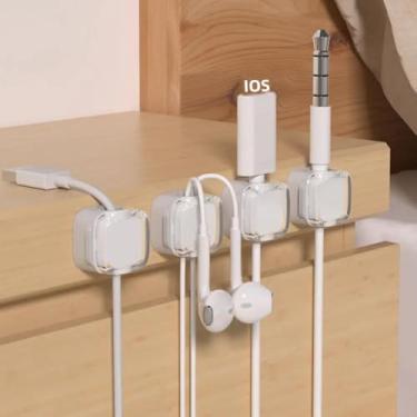 Imagem de Pacote com 6 clipes organizadores de cabos magnéticos – Suporte de cabo ajustável para mesa, parede, mesa de cabeceira, carro – Gerenciamento de fios adesivos para USB, carregamento, cabos de