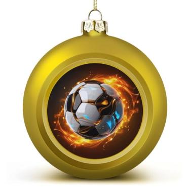 Imagem de Bola de decoração de árvore vermelha e dourada à prova de estilhaçamento bolas de Natal penduradas bola de futebol legal impressa bola de Natal para decoração de férias 6 cm