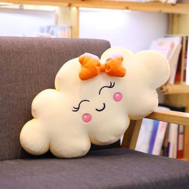 Imagem de Almofada de nuvem de pelúcia com laço laranja sorridente para decoração de quarto, almofada decorativa fofa para sofá, quartos, sala de estar, almofadas engraçadas de pelúcia para aniversário, férias