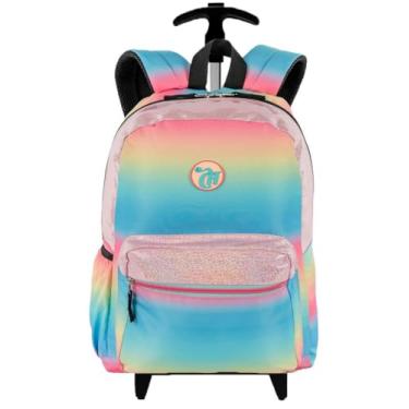 Imagem de Mochila Escolar Feminina Rodinha Tie Dye Impermeável De Costas Grande Bolsa Juvenil Degradê Glitter Reforçada Infantil Sestini Capricho