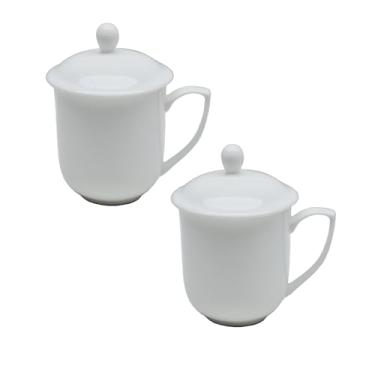 Imagem de Liang baobao Leadership Meeting Cup, conjunto de 2 canecas de chá chinês de 370 ml, canecas de café, leite e chá com tampa branca