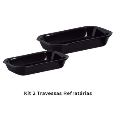 Imagem de Kit Travessa Retangular Preta Cerâmica Assadeira Forno  2 Peças - Port
