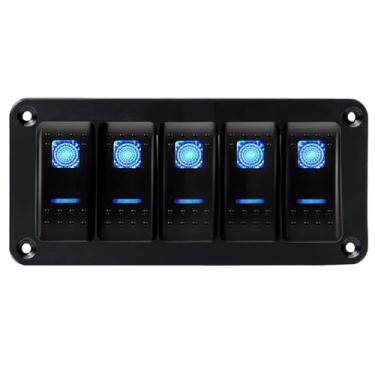 Imagem de MIIGII Painel De Interruptores Basculantes 5 Vias Com Pino Liga/Desliga 12 V/20 A 10 A/24 V, Suporte Interruptor Alumínio À Prova D'Água Para Carro, Caminhão, Barco Marinho, Trailer