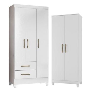 Imagem de Guarda Roupa Infantil Lima e Armário Multiuso Jade Branco Brilho  Mova