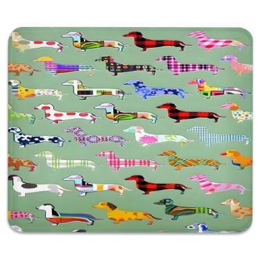 Imagem de Tapete de mouse antiderrapante para jogos e escritório com bordas costuradas 24 x 19 cm, design de cachorro dachshund floral abstrato sem costura durável superfície lisa tapete de mesa