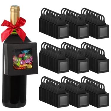 Imagem de Pacote com 100 caixas de lembrancinhas de garrafa de vinho com janelas transparentes, caixas Kraft dobráveis para biscoitos, chocolates e guloseimas