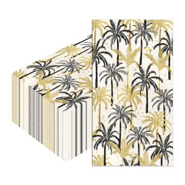 Imagem de 40 guardanapos de hóspedes de praia de palmeira, toalhas de mão decorativas pretas e douradas, guardanapos de papel descartáveis para banheiro, banheiro, casamento, aniversário, chá de bebê nupcial
