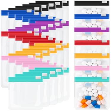 Imagem de PIEMEET 35 bolsas para pílulas, bolsa reutilizável com zíper, bolsa de medicamentos autovedante, pequenos sacos de plástico para comprimidos com trava deslizante, bolsas portáteis para organizador de