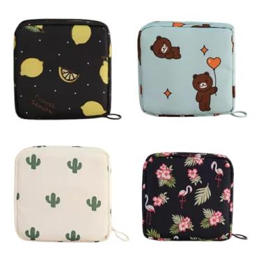 Imagem de Quatro sacolas portáteis para armazenamento de absorventes higiênicos sacola reutilizável produtos menstruais com zíper estojo viagem mudanças cosméticos acompanhamento mulheres