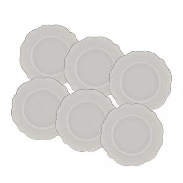 Imagem de Conjunto 6 Pratos de Sobremesa em Porcelana Maldivas Fio Prateado 21cm