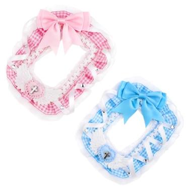 Imagem de Presente para fãs – 2 peças de porta-cartões fotográficos com acabamento de renda com laço, capa protetora média de PVC transparente para chaveiro, bolsa ou pingente de bolsa (azul e rosa)