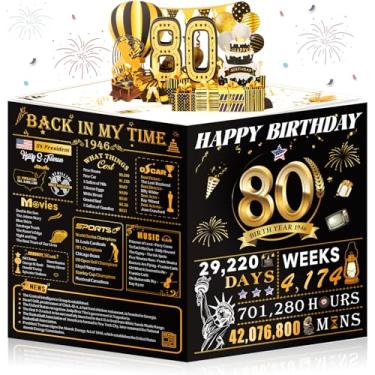 Imagem de OLOSONG Happy 80th Birthday Cards for Women Men, 3D Pop Up 80th Birthday Gift Ideas for Grandma Mom Dad, Engraçado 80 Anos de Idade Decorações de Aniversário para Marido Esposa Pais Ele Ela, Jumbo