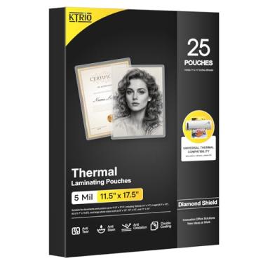 Imagem de Ktrio – Bolsas de laminação de 11 x 17 polegadas, 5 mil, transparentes, bolsas de laminação térmica, papel de folha de laminação para laminador, cantos redondos, Clear, 25 Pack