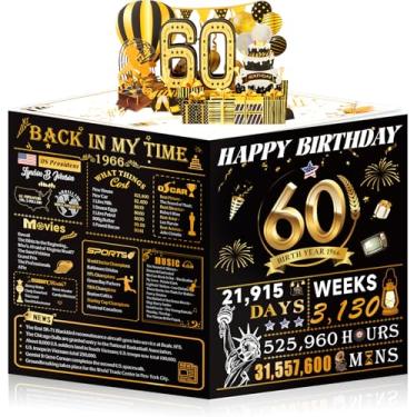 Imagem de OLOSONG Happy 60th Birthday Cards for Women Men, 3D Pop Up 60th Birthday Gift Ideas for Grandma Mom Dad, Funny 60 Year Old Birthday Decorações para Marido Esposa Pais Ele Ela, Jumbo Back In 1966
