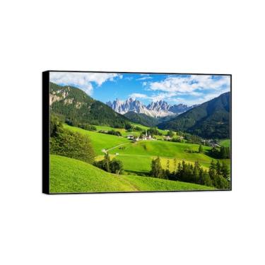 Imagem de BMZFYBS Impressão em tela de paisagem, arte de parede, moldura preta, pastagem de montanha, pintura de decoração, imagens para quarto 20 x 30 cm 8 x 12 pol