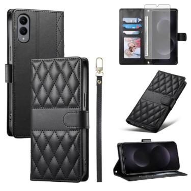 Imagem de Furill Capa carteira para Samsung Galaxy S25 Edge com protetor de tela de vidro temperado, alça de pulso, porta-cartões, compartimentos para cartões, suporte fólio, acessórios, capa para celular