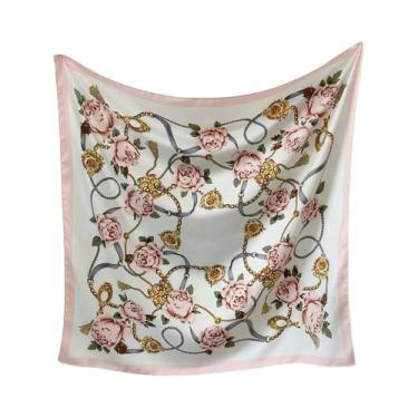 Imagem de Lenço De Seda Floral Para Mulheres, Protetor Solar, Foulard, Xale, Hij