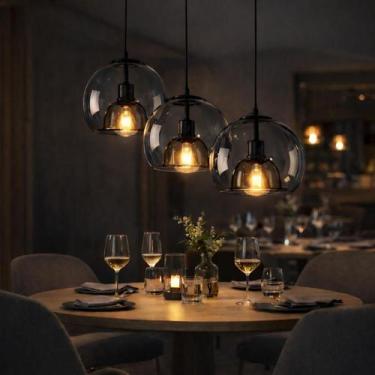 Imagem de Lustre Pendente 24cm Globo Vidro Cinza Orgânico Luminária Teto Gimpo K