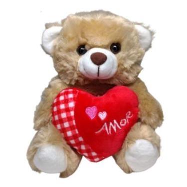 Imagem de Urso de Pelúcia Com Coração 18cm FC2597 Bege/Creme/Marrom - Fizzy, Mar