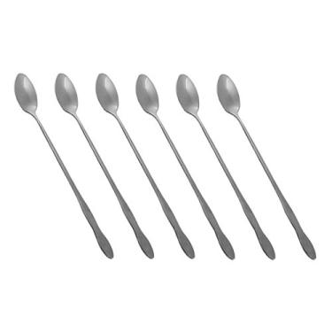 Imagem de Conjunto de colheres de mistura de aço inoxidável da HornTide com colheres de cabo longo, Prata, 6x 8-inch, 1
