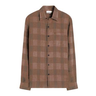 Imagem de Camisa VR Masculina Linho Blend Clássica Plaid Marrom-Masculino