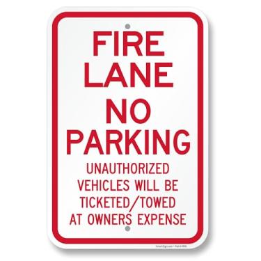 Imagem de SmartSign Placa de reboque de veículos não autorizados Fire Lane - 30,5 x 45,7 cm, composto de alumínio de 120 mil (ACM), material reflexivo de grau de engenheiro, vermelho e branco