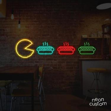 Imagem de painel letreiro led Neon Pacman Hot Dog decoracao festa bar - Neon Cus