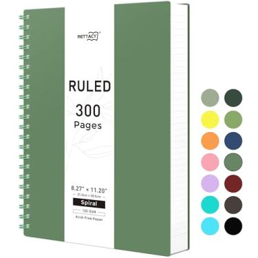 Imagem de RETTACY Caderno espiral pautado universitário, 300 páginas, tamanho grande A4 (20,8 x 28,4 cm), para escola, trabalho, escrita, diário, papel grosso de 100 g/m², capa de plástico flexível (verde