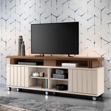 Imagem de Rack Bancada De Tv 70 Pol 180cm Briz Castanho/off White - Hb Móveis